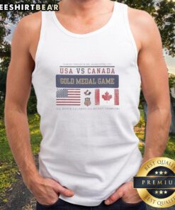 Top USA vs Canada Gold Medal Game Tank Top featuring vibrant team colors and graphics for sports fans.