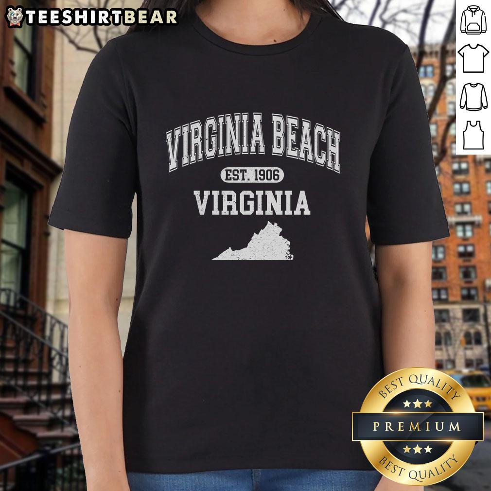 Alt Text: Top Virginia Beach Virginia Est 1906 Varsity Ladies Tee showcasing vintage style and local pride.