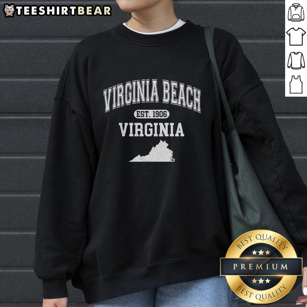 Top Virginia Beach Varsity Sweatshirt Est. 1906 featuring classic design and vibrant colors, perfect for beach lovers.