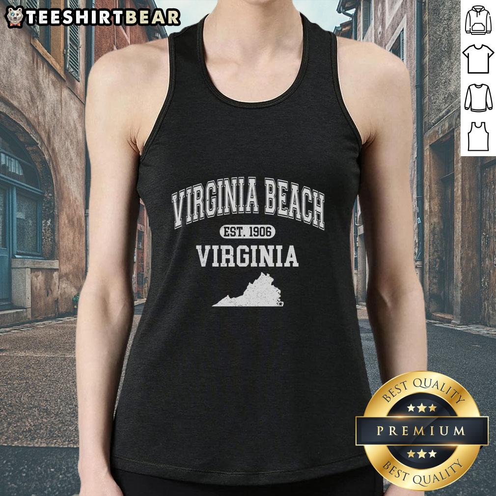 Top Virginia Beach Virginia Est 1906 Varsity Tank Top featuring a classic design and vibrant colors, perfect for summer wear.