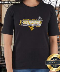 Top WVU West Virginia Mountaineers National Rifle Champions ladies tee shirt showcasing team pride and championship spirit.