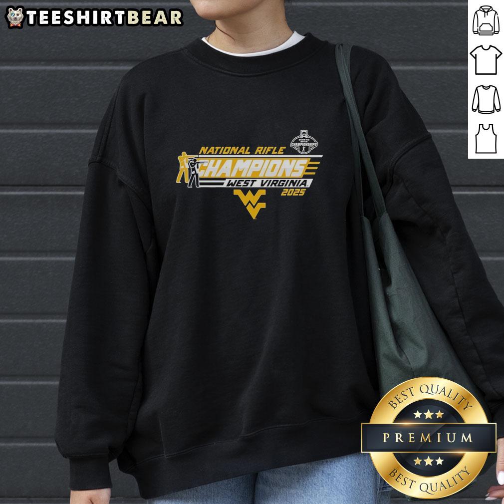 Alt Text: WVU Mountaineers National Rifle Champions sweatshirt featuring team colors and logo, perfect for fans and alumni.