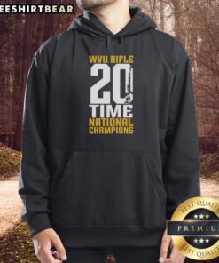 Alt Text: Cozy hoodie featuring Top WVU West Virginia Mountaineers Rifle 20-Time National Champions design in school colors.