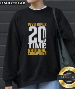 Top WVU West Virginia Mountaineers Rifle 20-Time National Champions sweatshirt featuring iconic team colors and logo.