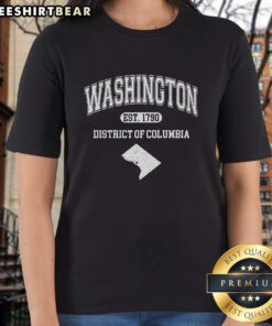 Stylish Varsity Ladies Tee featuring 'Top Washington DC District of Columbia Est 1790' design, perfect for casual wear.