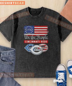 Top We The People Cincinnati Reds American Since 1776 washed t-shirt featuring vintage design and patriotic colors.