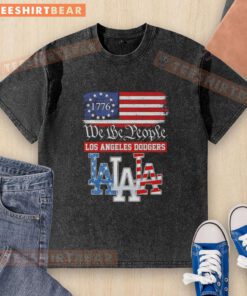 Alt Text: Top We The People Los Angeles Dodgers American Since 1776 washed t-shirt showcasing patriotic baseball style.