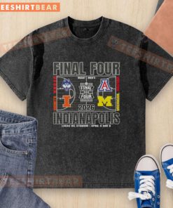 Alt Text: 2026 NCAA Final Four washed t-shirt featuring Indianapolis Lucas Oil Stadium, April 4 and 6 event details.