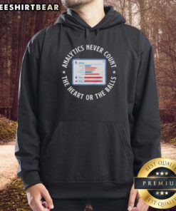 Awesome Analytics hoodie featuring the phrase 'Never Count The Heart Or The Balls' in a stylish design.