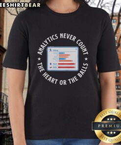Alt Text: Awesome Analytics Ladies Tee featuring Never Count The Heart Or The Balls design for stylish sports enthusiasts.