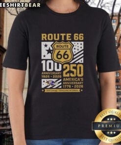 Awesome Baltimore Ravens Route 66 Centennial 100th Anniversary Ladies Tee, celebrating 250 years of America, 1926-2026.