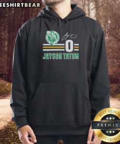Alt Text: Jayson Tatum signature hoodie featuring Boston Celtics colors, perfect for fans looking to showcase team pride.