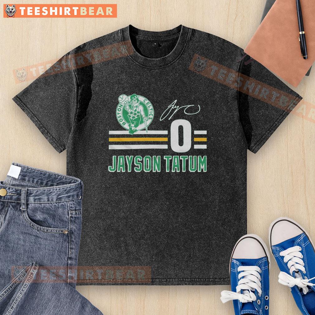 Alt Text: Awesome Celtics Jayson Tatum signature jersey washed t-shirt featuring vibrant colors and comfortable fit.
