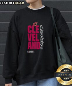 Alt Text: Cleveland Cavaliers playoff basketball logo sweatshirt featuring vibrant team colors and stylish design.