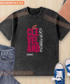 Alt Text: Cleveland Cavaliers Playoff Basketball logo on a washed t-shirt, perfect for fans showing team spirit.
