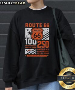 Awesome Denver Broncos Route 66 sweatshirt for the Centennial 100th Anniversary 1926-2026 and 250th America Anniversary.