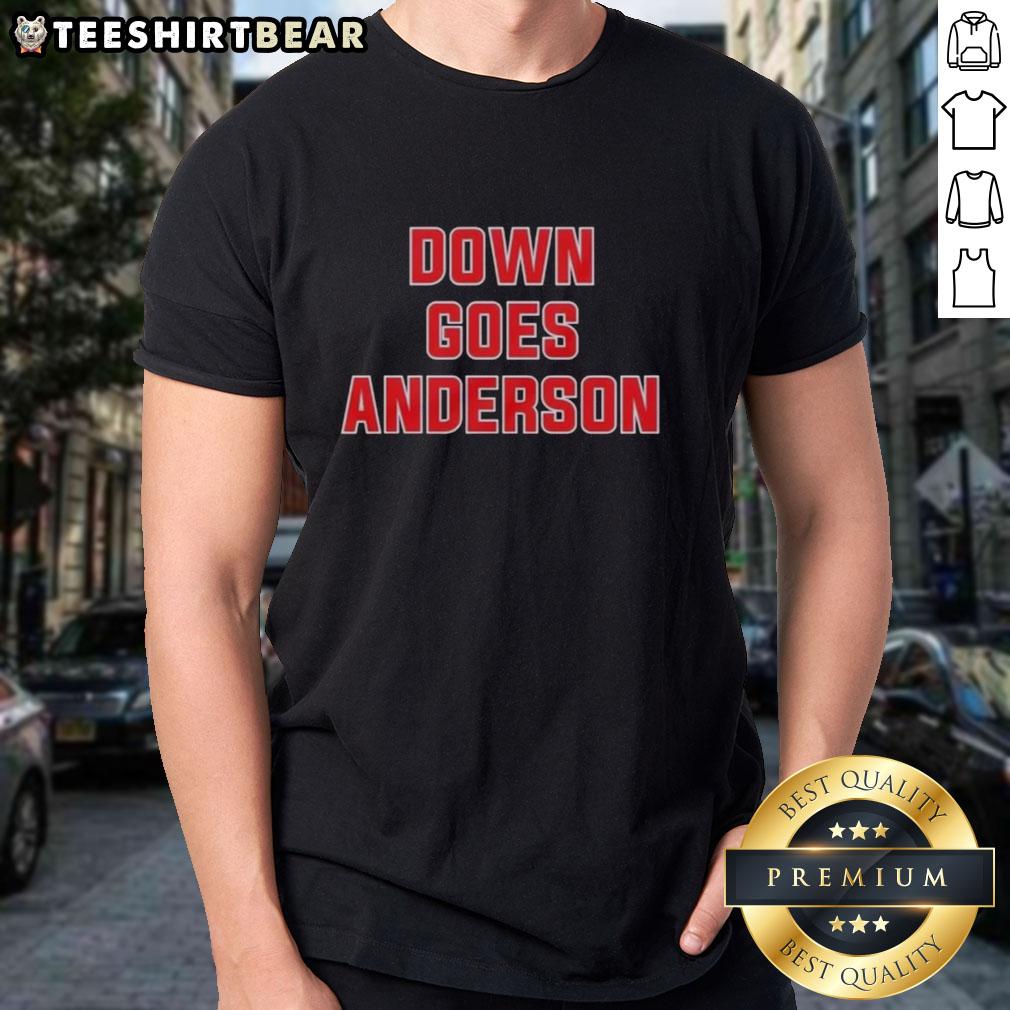 Alt Text: Awesome Down Goes Anderson Cleveland Guardians Baseball T-Shirt featuring a bold design and vibrant colors.