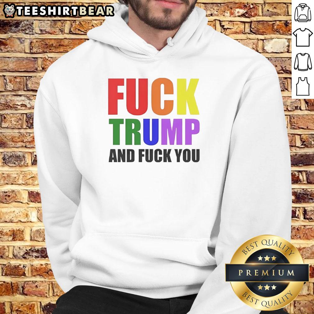 Colorful 'Fck Trump And Fck You' text hoodie design, perfect for bold political statements and stylish activism.