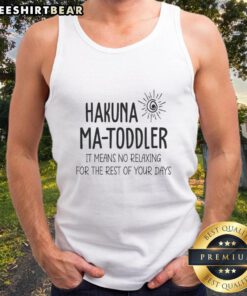 Cheerful toddler wearing 'Hakuna Ma Tank Top' with a fun quote about relaxation, perfect for playful summer outings.