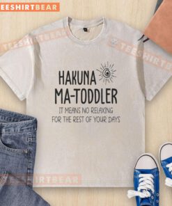 Alt Text: Toddler wearing an Awesome Hakuna Ma T-shirt, promoting a fun, relaxed vibe for kids. Perfect for playtime!