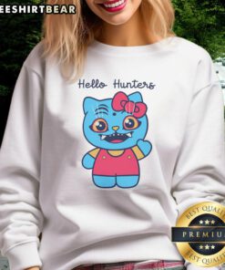 Awesome Hello Hunters Hello Kitty sweatshirt featuring a cute design, perfect for fans of Hello Kitty fashion.