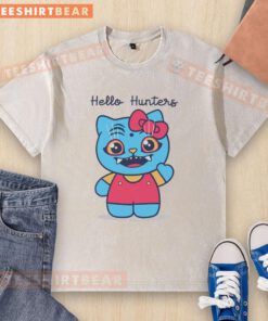 Alt Text: Awesome Hello Hunters Hello Kitty washed t-shirt featuring a cute graphic design, perfect for casual wear.