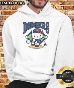 Awesome Hello Kitty x Los Angeles Dodgers first pitch hoodie featuring a stylish design for fans and collectors.