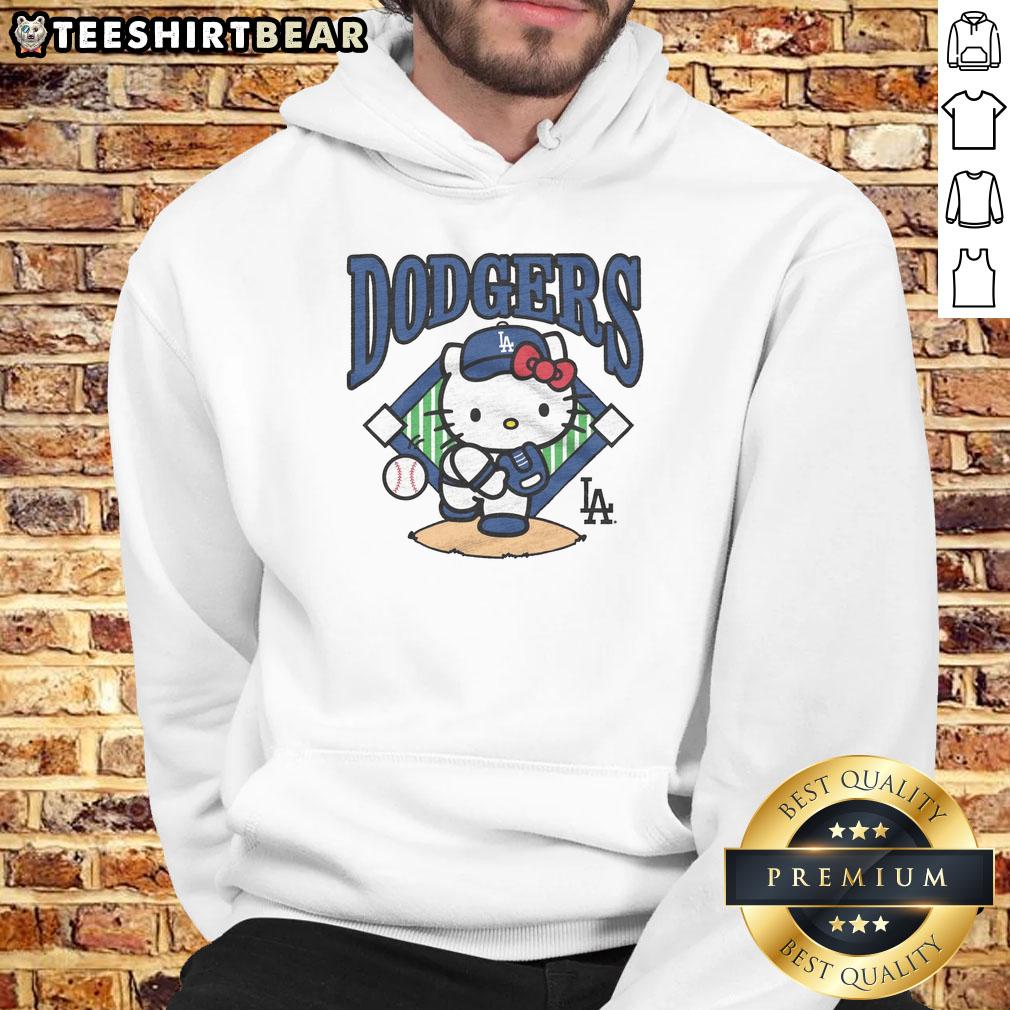 Awesome Hello Kitty x Los Angeles Dodgers first pitch hoodie featuring a stylish design for fans and collectors.
