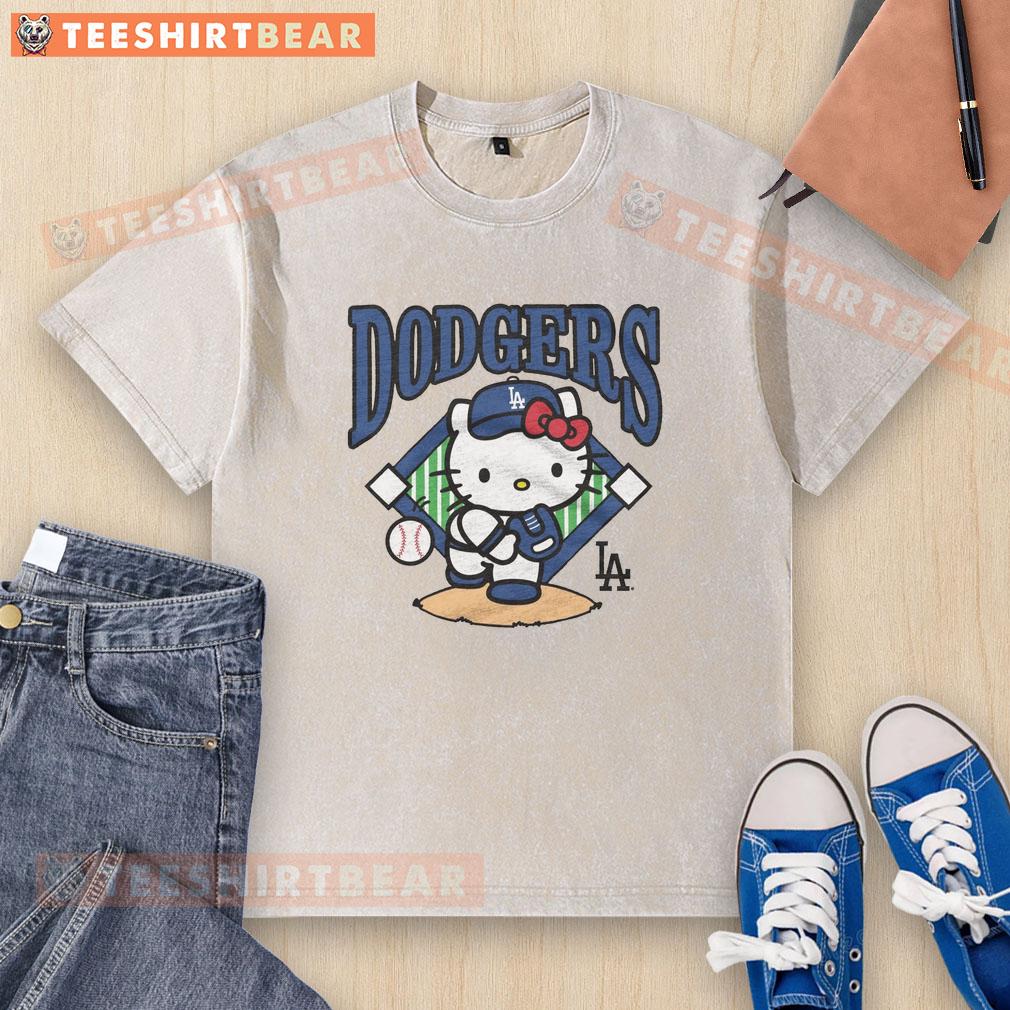 Alt Text: Hello Kitty x Los Angeles Dodgers first pitch washed t-shirt featuring playful design and vibrant colors.