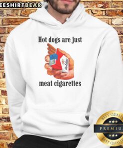 Alt Text: Awesome Hot Dogs Are Just Meat Cigarettes hoodie featuring a fun graphic design on a stylish black background.
