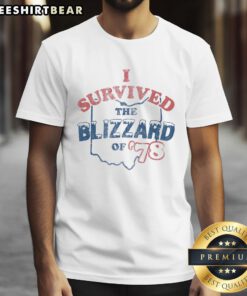 Awesome I Survived The Blizzard Of '78 T-Shirt featuring bold text and a winter-themed design, perfect for snowstorm memories.