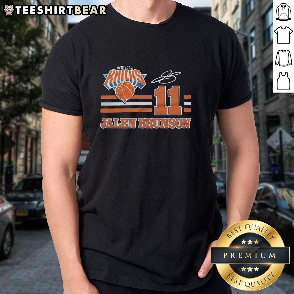 Alt Text: Awesome Knicks Jalen Brunson signature jersey t-shirt featuring bold graphics and team colors, perfect for fans.