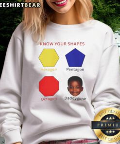 Alt Text: Awesome Know Your Shapes Sweatshirt featuring hexagon, pentagon, and octagon designs for graphic tee lovers.