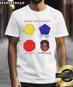 Awesome Know Your Shapes graphic T-shirt featuring hexagon, pentagon, and octagon designs for shape lovers.