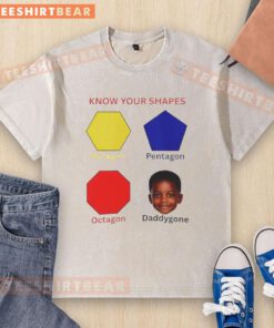 Awesome Know Your Shapes graphic washed t-shirt featuring hexagon, pentagon, and octagon designs for kids.