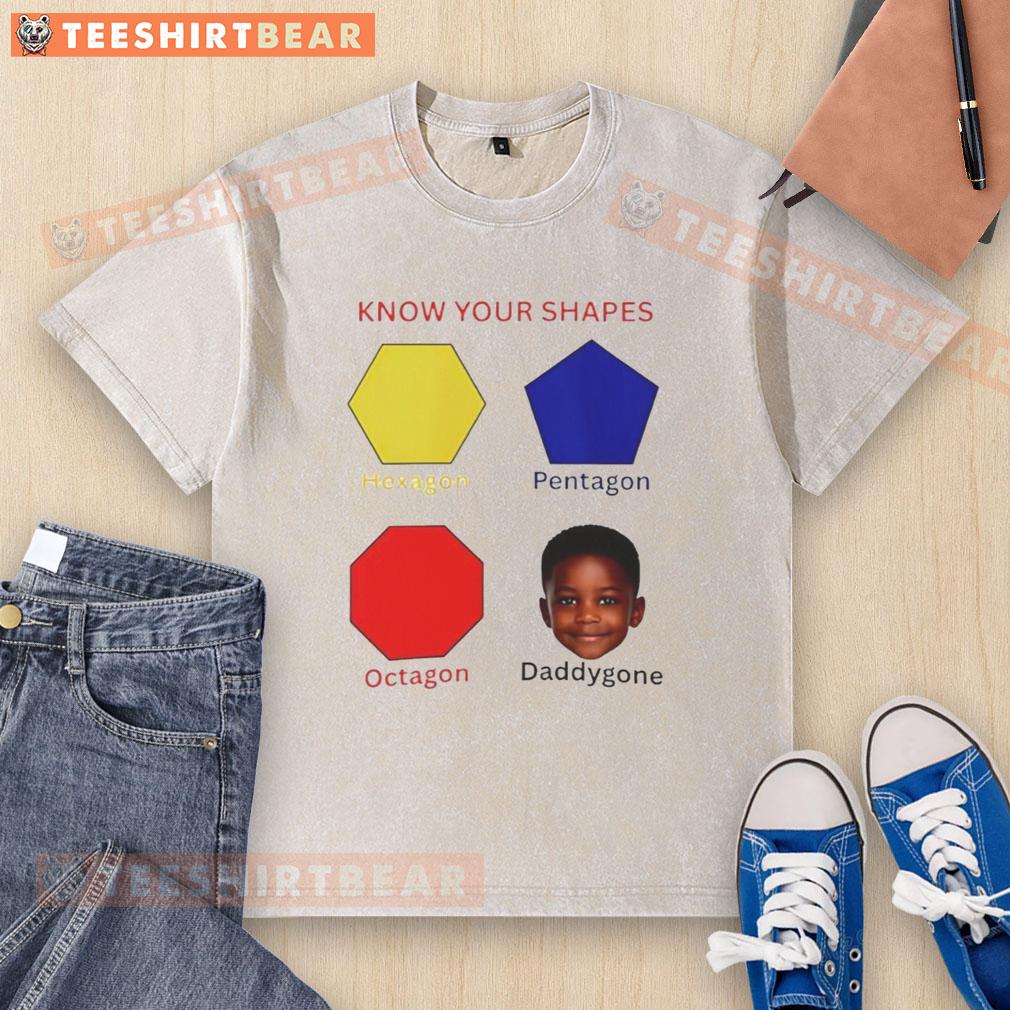 Awesome Know Your Shapes graphic washed t-shirt featuring hexagon, pentagon, and octagon designs for kids.