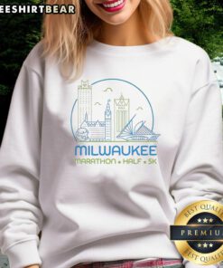 Awesome Milwaukee Marathon Half 5K sweatshirt showcasing vibrant design for race enthusiasts and runners.