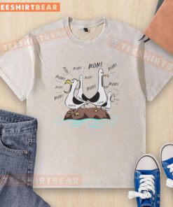 Awesome Mom Seagull design on a washed t-shirt, perfect gift for moms who love unique and stylish apparel.
