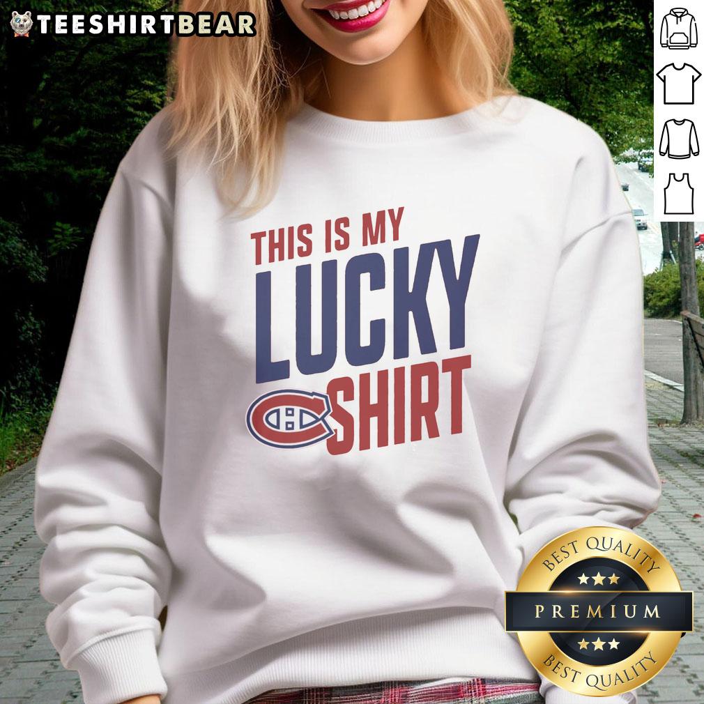 Awesome Montreal Canadiens sweatshirt showcasing team spirit and luck, perfect for fans and game day attire.