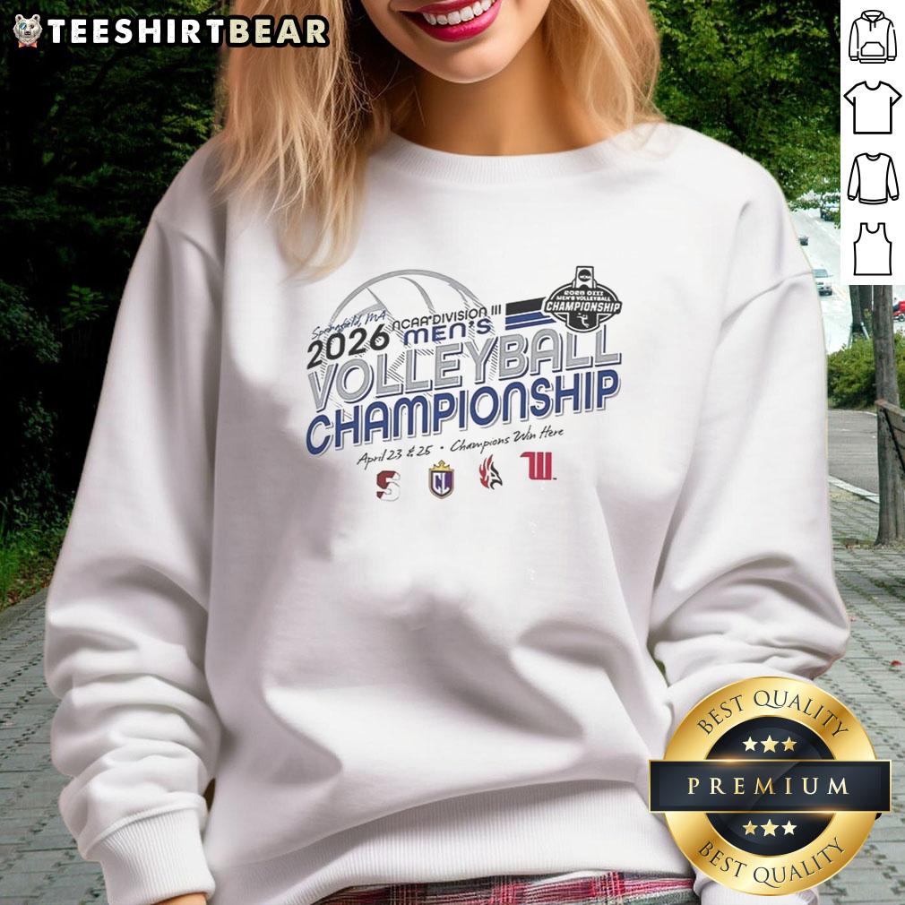 Alt Text: Awesome NCAA Division III Men's Volleyball Championship sweatshirt featuring team colors and logo design.