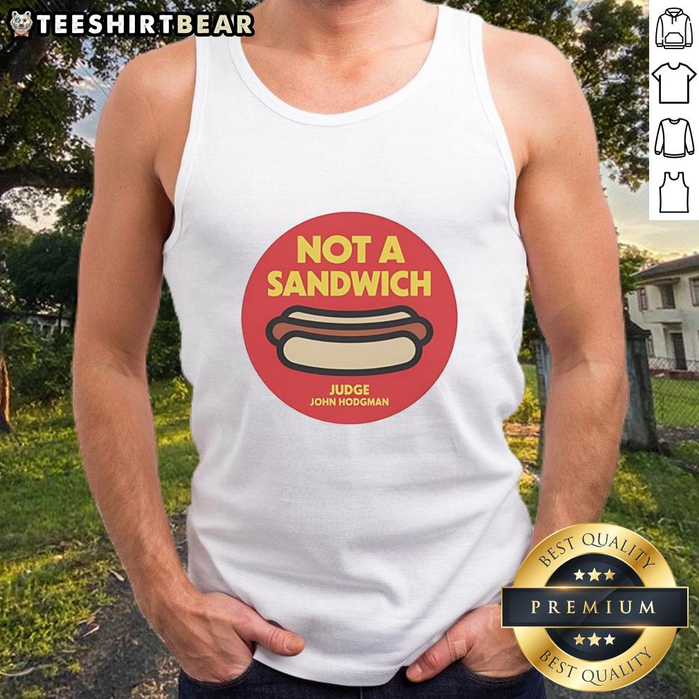 Awesome Not A Sandwich Judge John Hodgman logo tank top featuring a playful design for fans of the podcast.