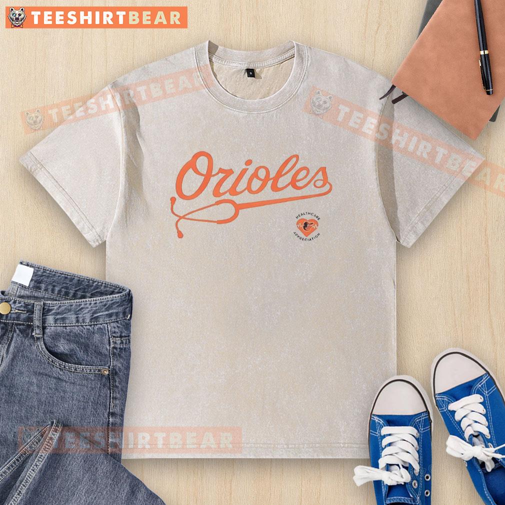 Awesome Orioles Healthcare Appreciation Night 2026 stadium-inspired washed t-shirt featuring a vibrant team logo.