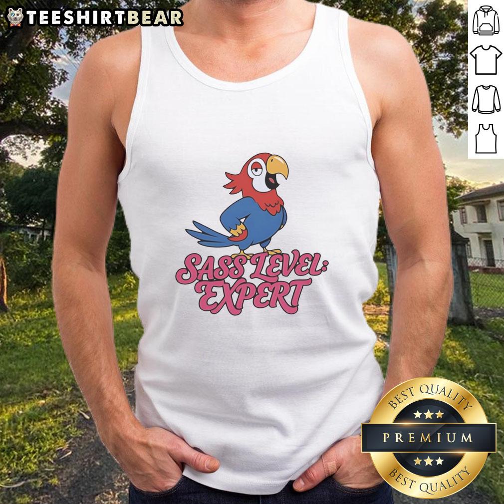 Expert-level sass tank top featuring a vibrant parrot design, perfect for tropical vibes and casual summer wear.