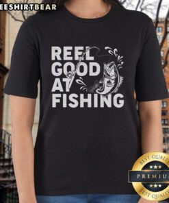 Awesome Reel Good At Fishing Ladies Tee showcasing a stylish fishing-themed shirt for women, perfect for fishing enthusiasts.
