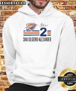 Alt Text: Shai Gilgeous-Alexander Oklahoma City Thunder hoodie featuring his signature name and number design.
