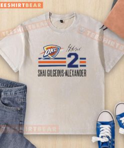 Alt Text: Awesome Shai Gilgeous-Alexander Oklahoma City Thunder signature name and number washed t-shirt design.