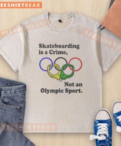Awesome skateboarding is a crime not an Olympic sport washed t-shirt in casual style, perfect for skateboard enthusiasts.