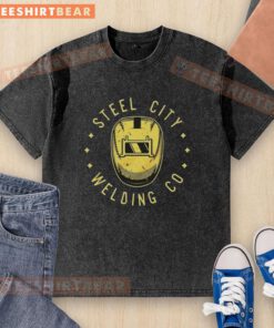 Awesome Steel City Welding Co washed t-shirt featuring a stylish design, perfect for welding enthusiasts and casual wear.