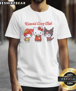 Alt Text: Cute Hello Kitty and Friends Big Kids Kawaii Cozy Club T-Shirt featuring vibrant colors and playful designs for kids.