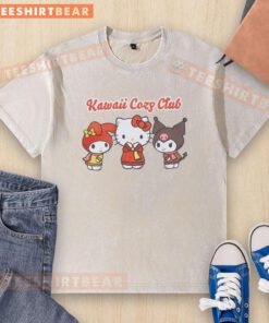 Cute Hello Kitty and Friends Big Kids Kawaii Cozy Club Washed T-Shirt featuring colorful designs on a comfy fabric.